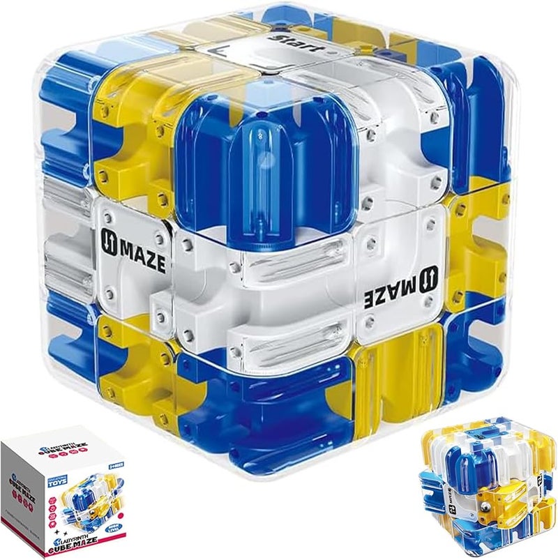 Blue 3D Rolling Ball Maze Cube Puzzle Brain Teaser Game Gift For Adults Teens - Image 1
